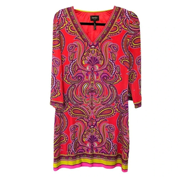 Laundry by Shelli Segal Mod Retro Paisley 70's Go Go V-Neck Dress Size Small - Picture 1 of 13